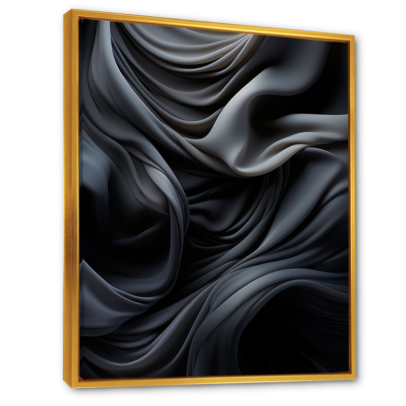Gris apaisant, ombres II, art mural abstrait, Cadre flottant doré, H 44 po x l 34 po x P 1,5 po
