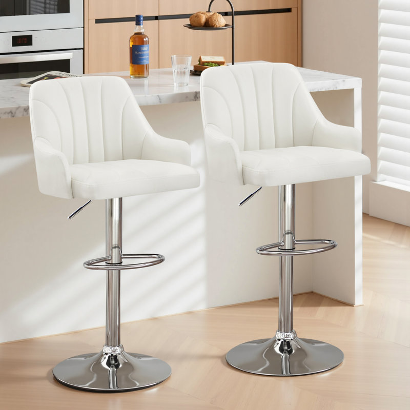 Whittney Modern Bar Stools, Swivel Counter Height Barstools with Backrest and Armrests, Adjustable Height Bar Chairs, PU Leather Kitchen Island Stool