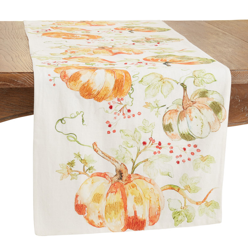 Fall Cotton Pumpkin Design Table Runner, 22" x 18"
