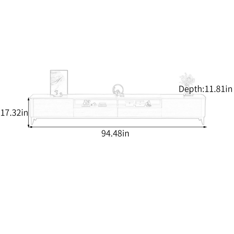 Meuble télé de rangement élégant en bois, H 17,32 po x L 94,48 po x l 11,81 po