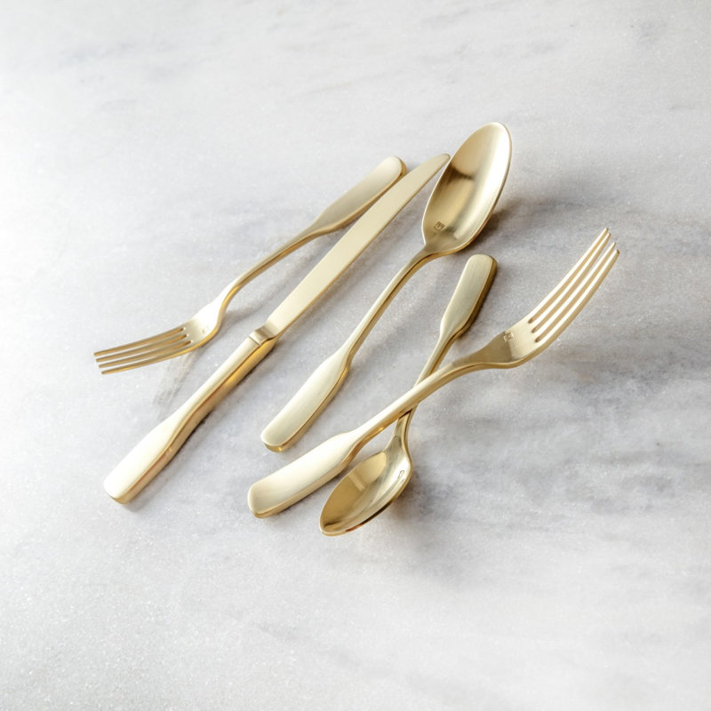 Fortessa Ashton 18/10 Stainless Steel 20 Piece Flatware Set (Service for 4), Brushed Gold