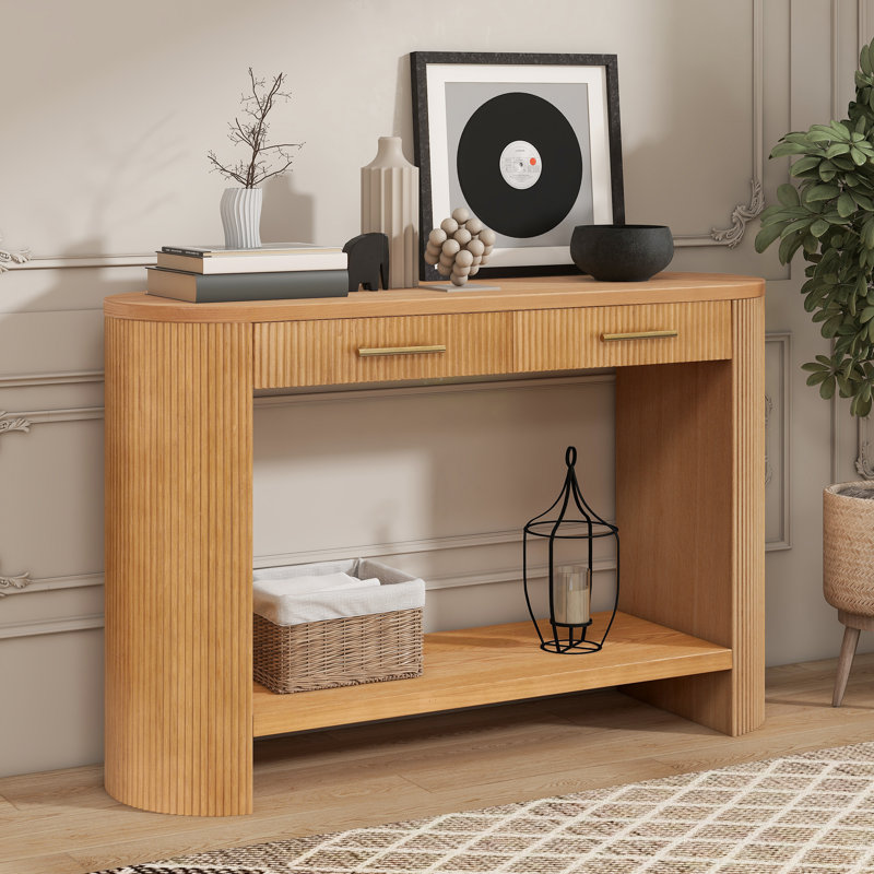 Console Rowenna avec tiroirs de rangement et tablette ouverte, Brun