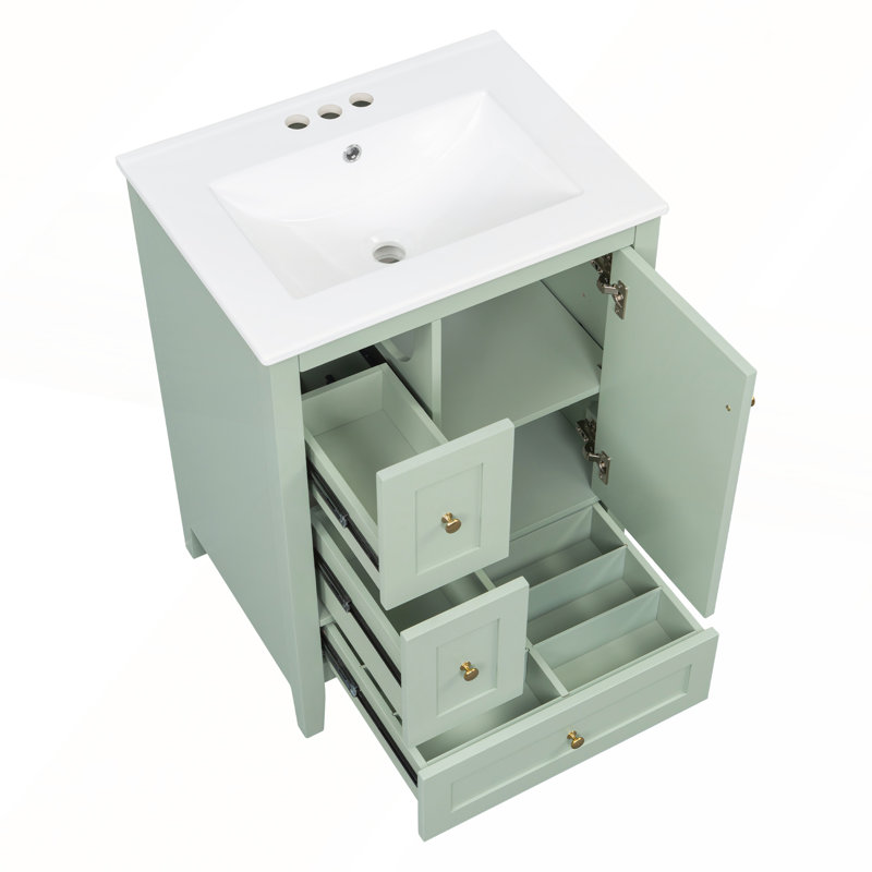 Meuble-lavabo de 24 po avec rangement spacieux et tablette réglable pour les petites et moyennes salles de bain