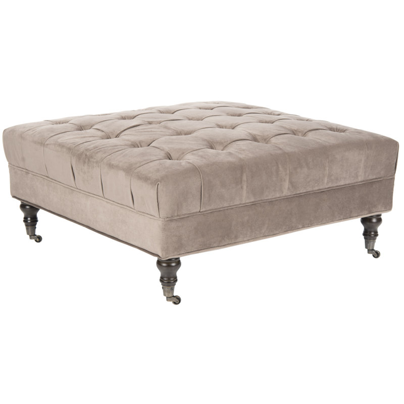 Repose-pieds carré capitonné 34,8 po Jaylon, Velours taupe champignon