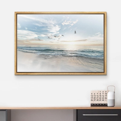Coastal Beach Sunrise on The Beachy Scene Seagull Coastal Modern Large Canvas Print Wall Art Bedroom Decoration