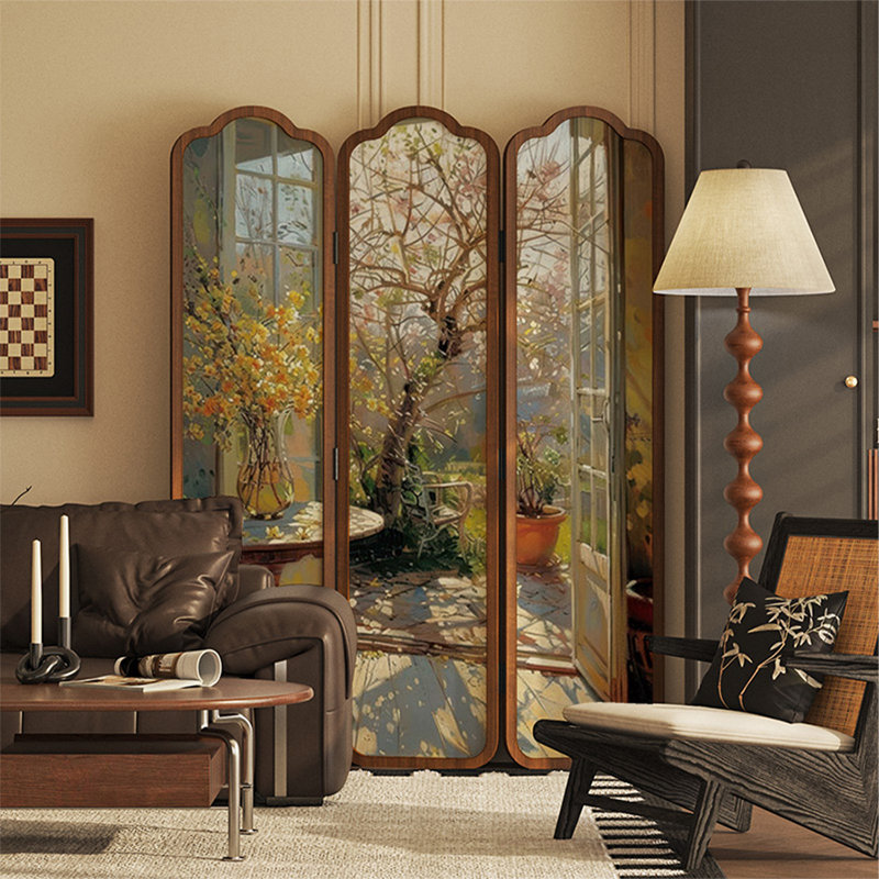 Toile 3 panneaux avec cloison en bois massif et cloison pliante en bois massif, 78,74 po H x 70,87 po L x 1,18 po P