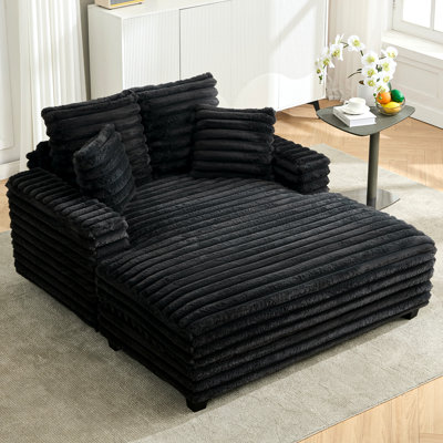 Méridienne surdimensionnée pour l'intérieur, canapé-lit rembourré en fausse fourrure moelleuse de 53 pouces, canapé confortable pour la chambre à coucher (noir)