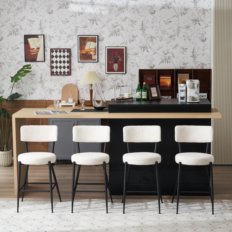 Macayla Upholstered Counter Stool with Metal Frame, White, Black, 2