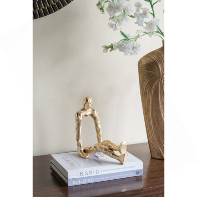 8.3X4.7X8.7" Abstract Gold Sitting Human Figurine With Textured Gold Finish
