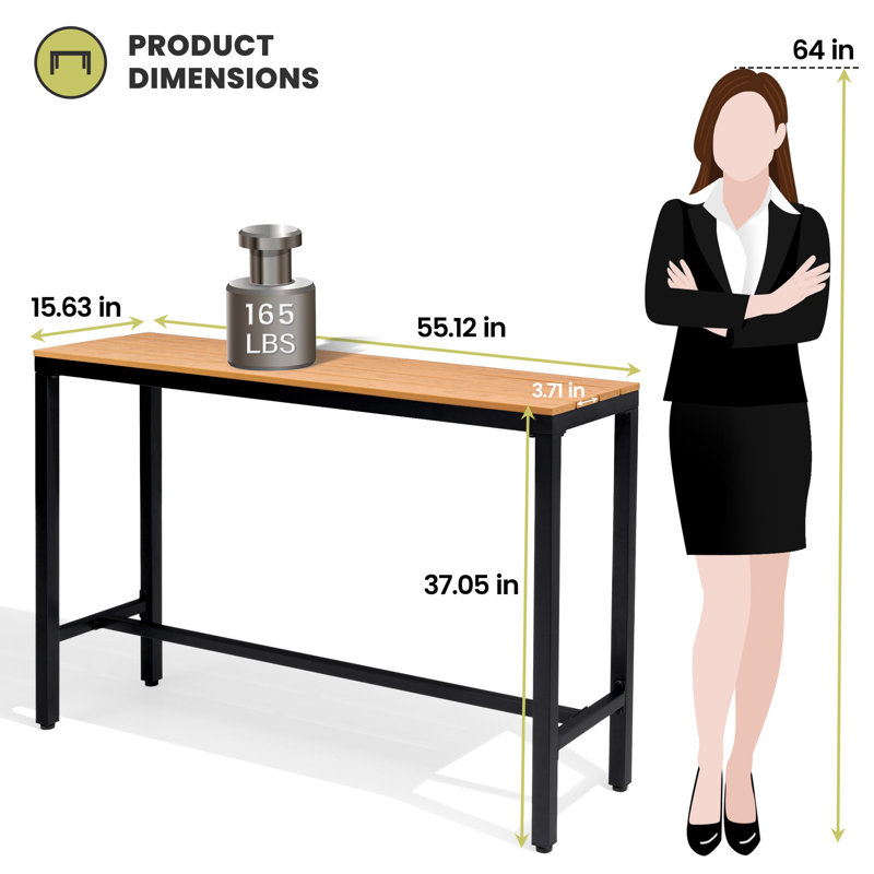 Arboleya Rectangular Metal Outdoor Bar Table with Leveling Knob, 37.09" H x 55.12" L x 15.63" W, Brown