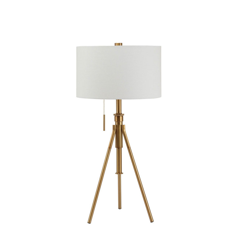 Vintage Look Stained Gold Tripod Floor Lamp with Pull Switch, Contemporary Metal Floor Lamp for Living Room, 32", White