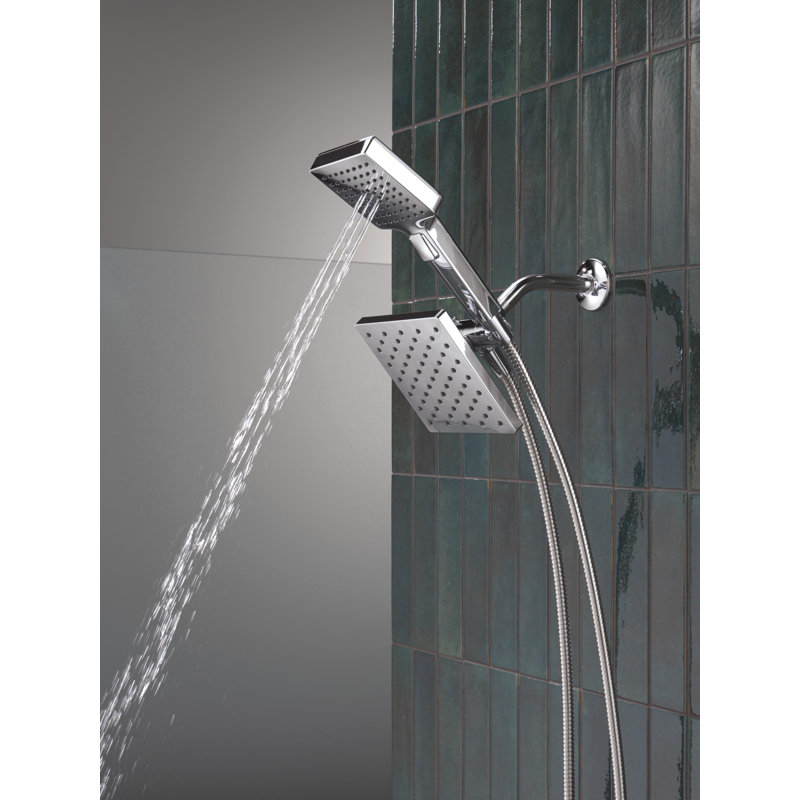 Square 2-in-1 Dual Shower Head with 5-Setting HandHeld Spray 1.75 GPM Chrome, Chrome
