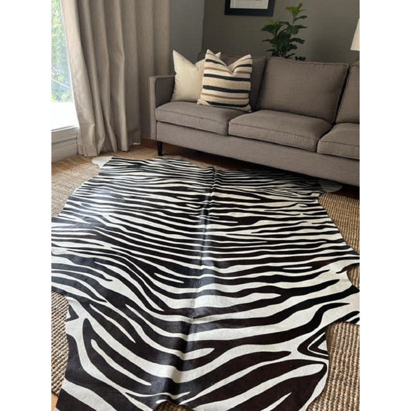 Zebra Print Cowhide Rug Horizontal Stripes