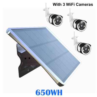 Wi-Fi IP Bullet Camera (3-Pack 1080p) with Solar Powered Off-Grid Generator 650WH kit (100W Panel)