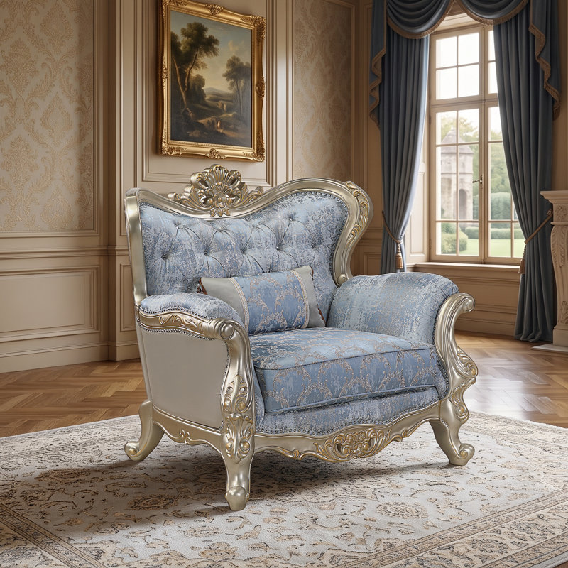 Monarque 3 pièces en bleu et champagne, Chaise, causeuse, canapé