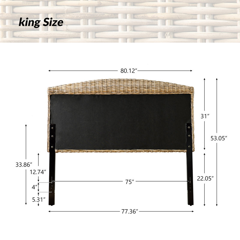 Boatwright Farmhouse 79.5"W Rattan Panel Headboard with Solid Wood Legs, King