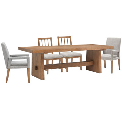 Trestle Dining Table With 2 Grey Side Chairs And 2 Arm Chairs