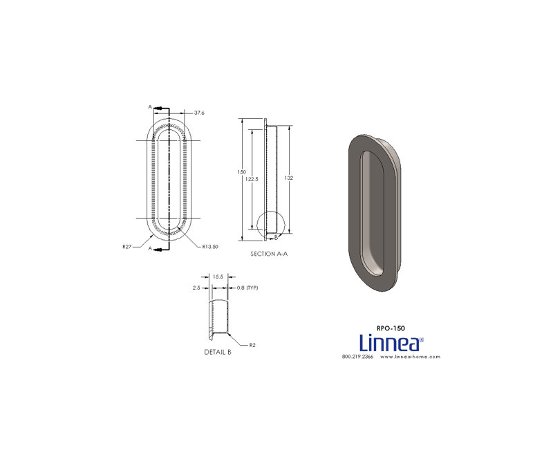 Flush Pull Plate, Polish Stainless Steel