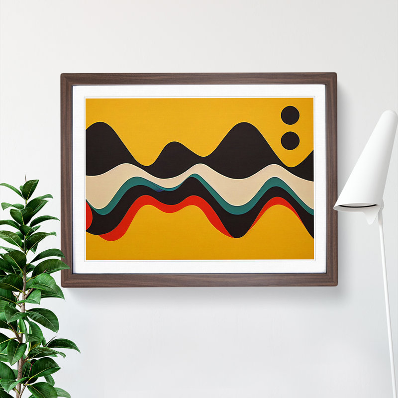 Scandinavian Soundwave Abstract - Single Picture Frame Painting, 46cm H x 64cm W x 2cm D, Walnut 