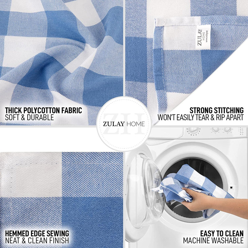 Zulay Home Table Runner Thick Poly Cotton Buffalo Plaid Table Runners 14"x72", Light Blue/White