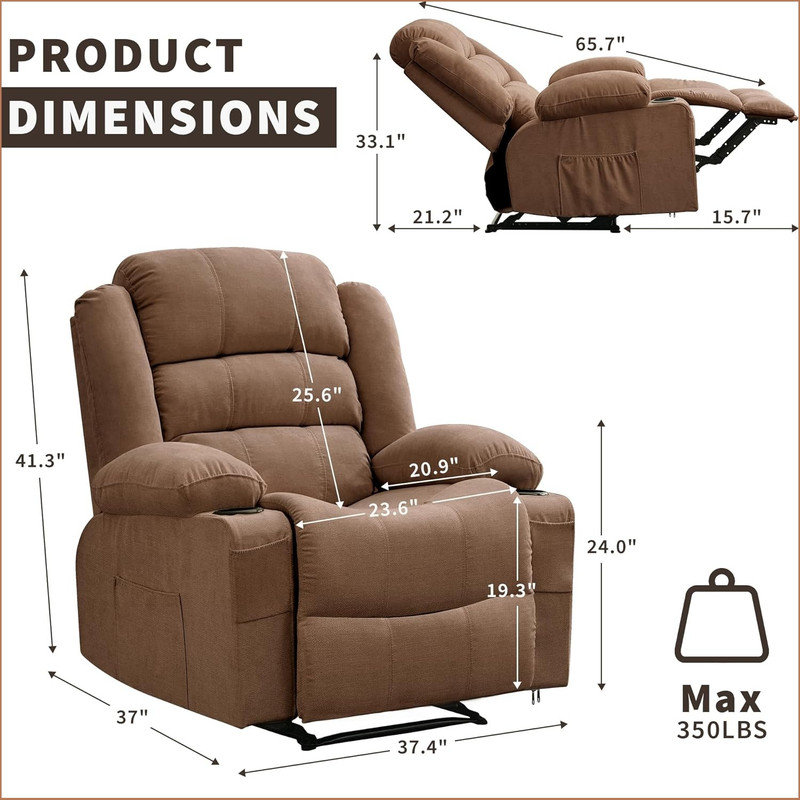 Recliner Chair for Living Room, Accent Chair Nursery Glider Chairs for Adults, Wide Comfy Couch with Side Pockets and Cup Holder, Single Sofa for Bedroom