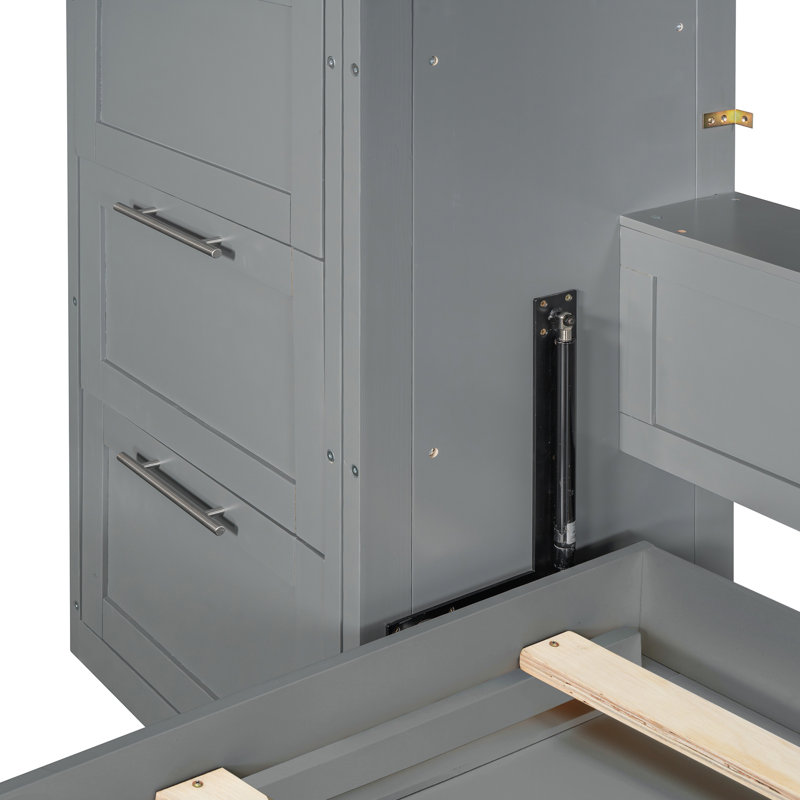 Grand lit escamotable mural avec garde-robe, tiroirs et tablettes - Grand lit escamotable pliable, gris, gris
