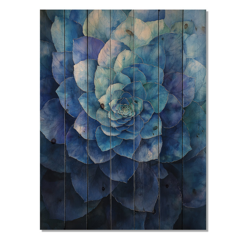 Bleu et vert hortensia Vortex IV - art mural bois d'hortensia - sur bois de pin naturel, H 40 po x l 30 po x P 0,78 po