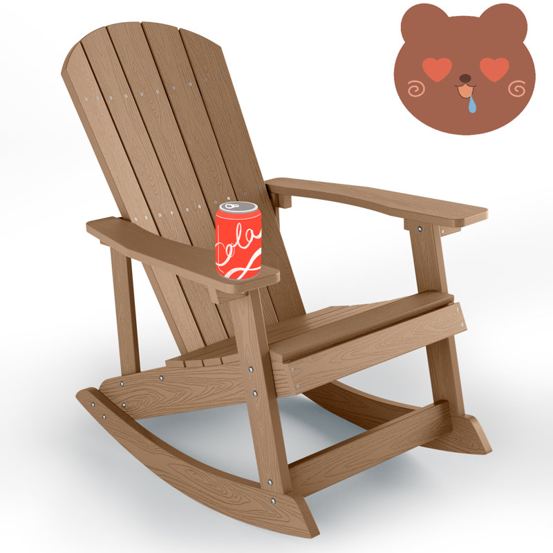 Outdoor Rocking Chair,Adirondack Rocking Chair,Patio Rocker Chair With Wide Back,Oversized Rocker Chair Look Like Real Wood, For Lawn, Porch, Backyard, Indoor And Garden, Teak