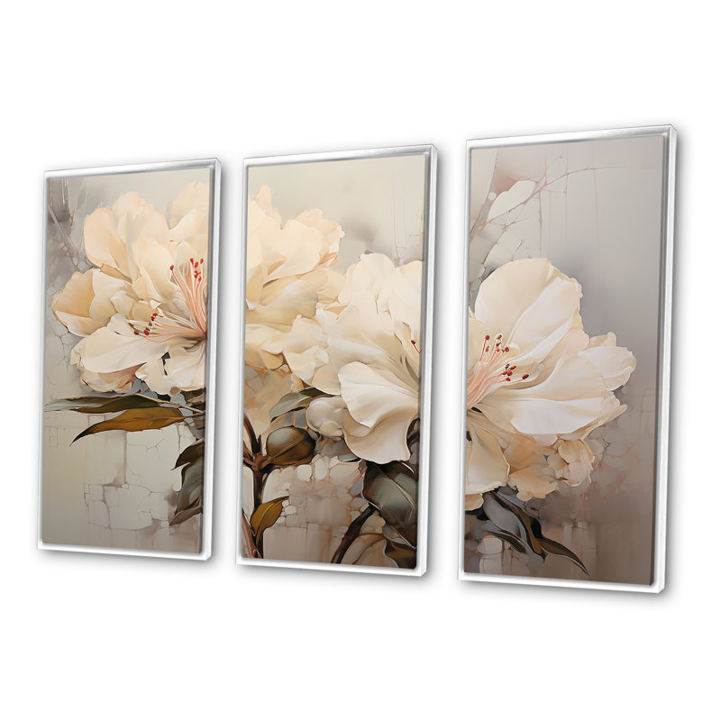 Minimalisme rhododendron subtiles fleurs florales - ensemble d'art mural sur toile rhododendron, H 40 po x l 60 po x P 1 po