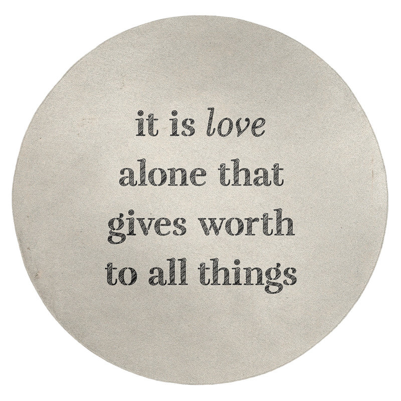 Tapis en poly-chenille à citation manuscrite love, Rond 5 pi