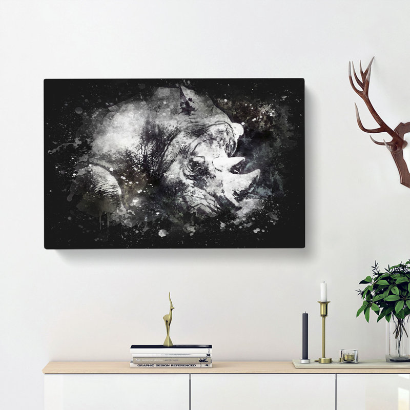 Resting Rhino - Wrapped Canvas, 60cm H x 91cm W x 3cm D