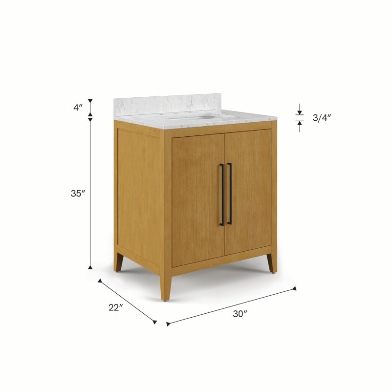 30 po Berwyn Meuble-lavabo de comptoir simple en marbre d'ingénierie blanc Carrara en chêne Baja