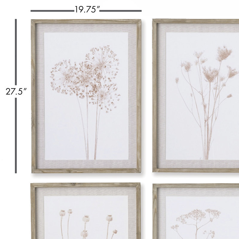 Ensemble de 4 reproductions sur bois Libourne Stylized Botanical