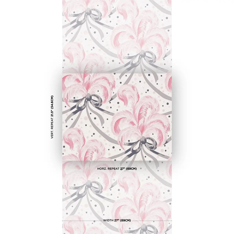 Papier peint Plumes et Rubans, Rosé