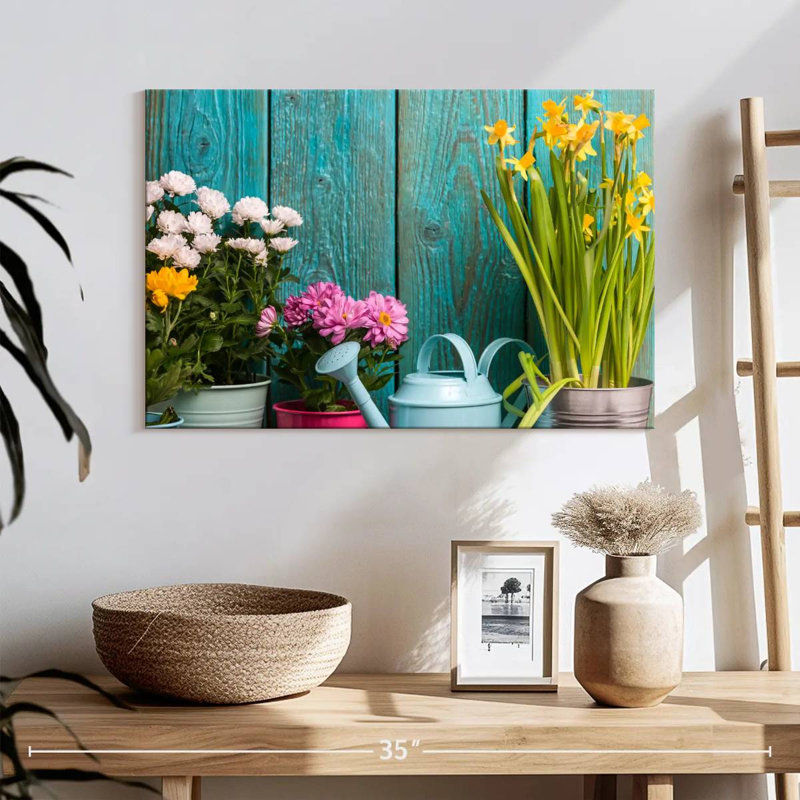Fleurs de Senne dans des pots en fer-blanc, H 16 po x l 24 po