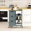 Chariot de cuisine compact avec étagères, gris - Surface en bois, tiroirs et plateau amovible pour un gain d'espace optimal. Tiroirs de rangement à roulettes, plateau, roulettes et organisation des aliments.