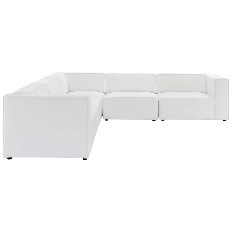 Mingle Vegan Leather 5-Piece Sectional Sofa, White Faux Leather