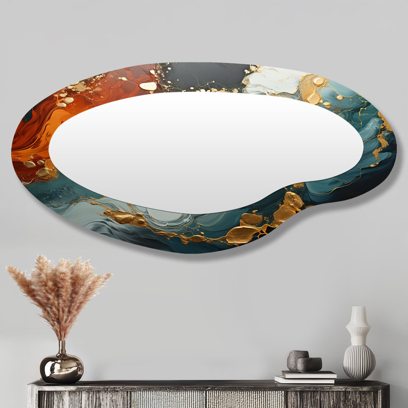 Tempête de marbre doré I - Peinture abstraite, décoration en métal - Miroir mural moderne et irrégulier