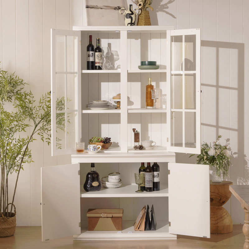 Armoire de rangement pour garde-manger de 105,5 po de largeur avec deux tablettes triangulaires - Unité murale de style rétro avec portes en verre
