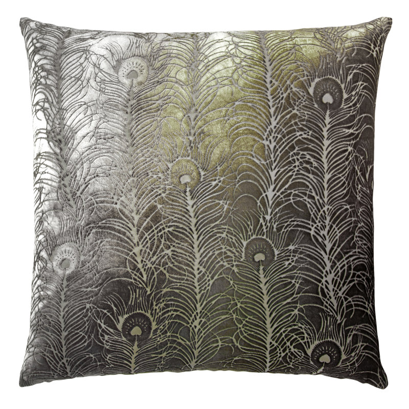 Peacock Feather Square Velvet Pillow Cover & Insert, Square 18", Oregano