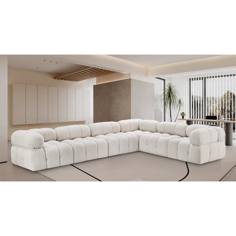 Ames Upholstered Sofa, Cream Boucle Fabric, 3 Armless, 3 Corner