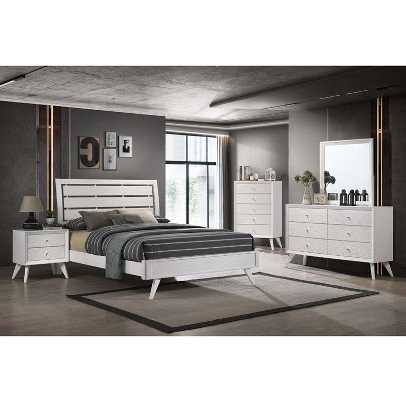 Commode 5 tiroirs Cerys, finition blanche