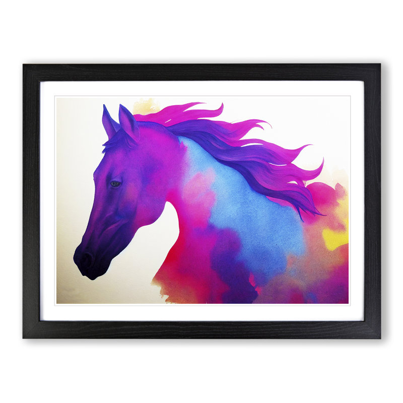 XH1022-9570X Vibrant Horse Vol.2 Abstract - Single Picture Frame Painting, Black, 46cm H x 64cm W x 2cm D