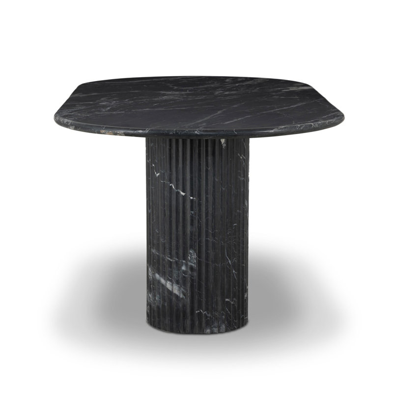 Oranda Oval Marble Dining Table, Black Marble/Black Scalloped Marble