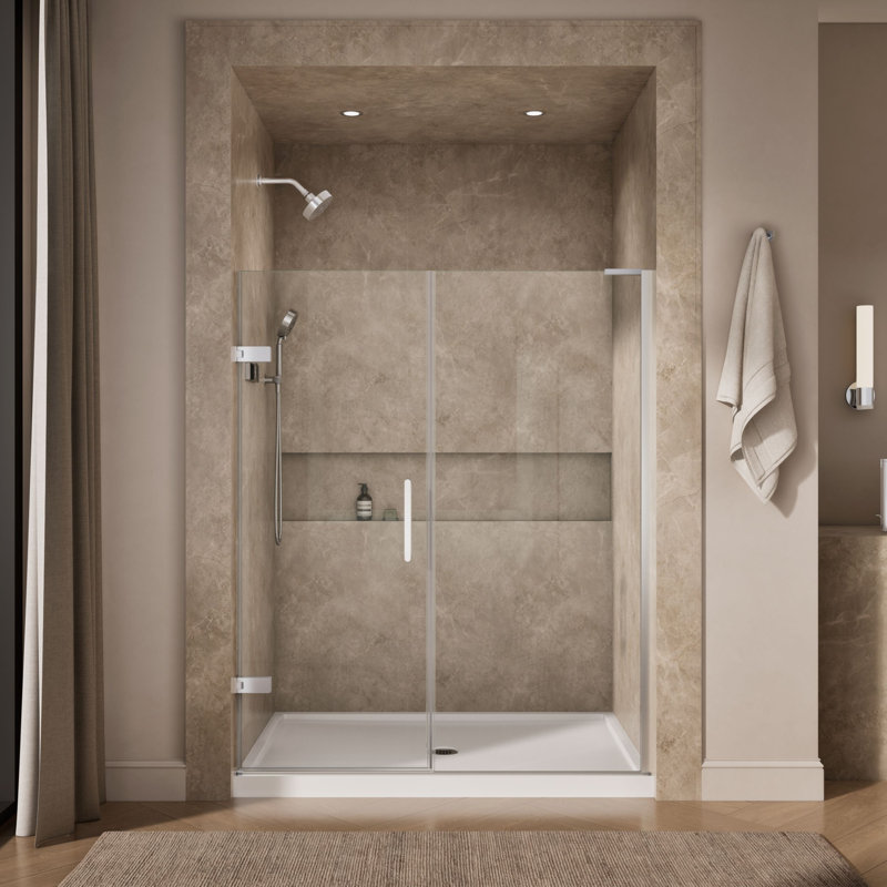 Composed 57-1/4-In58-In W X 71-1/2-In H Frameless Pivot Shower Door With 3/8-In Crystal Clear Glass And Back-To-Back Vertical Door Pulls