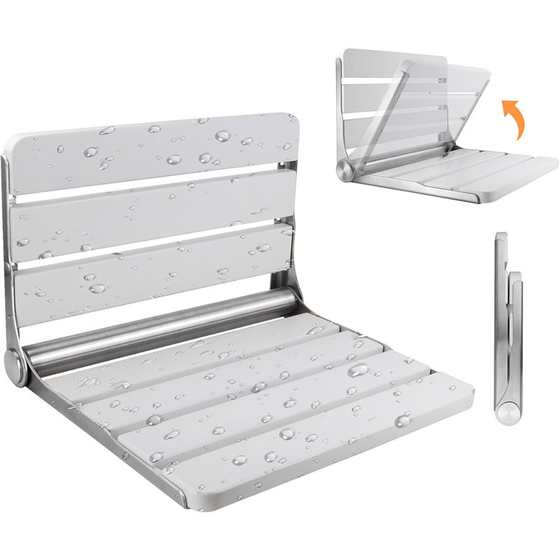 16 Inchs Teak Folding Shower Seat Wall Mounted, Foldable Shower ...