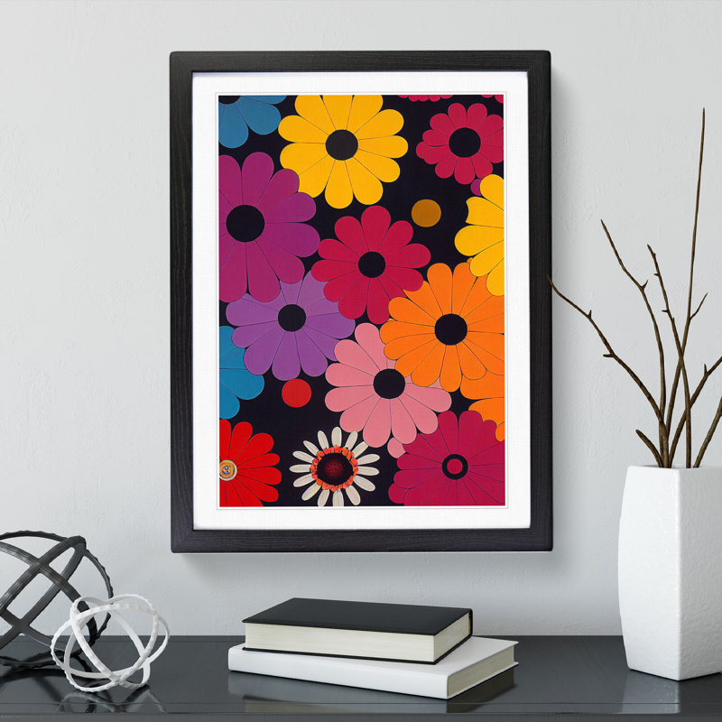 Retro Flowers No.6 - Framed Print, Black Framed, 64cm H x 46cm W x 2cm D