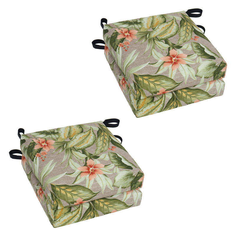 Coussins de chaise carrés d'extérieur (ensemble de 4), L 16 po x P 16 po, Brun clair / rose / lever de soleil floral de Tahi