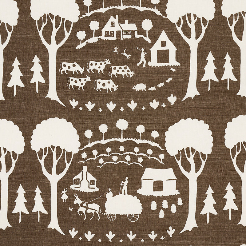 Farm Scene Fabric, Brown
