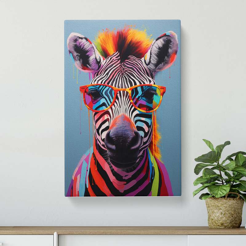 Zebra With Glasses - No Frame Print, 60cm H x 40cm W x 3cm D